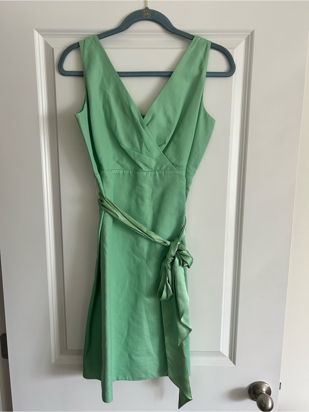 J. Crew Sleeveless Light Green Mini Dress with Satin Tie